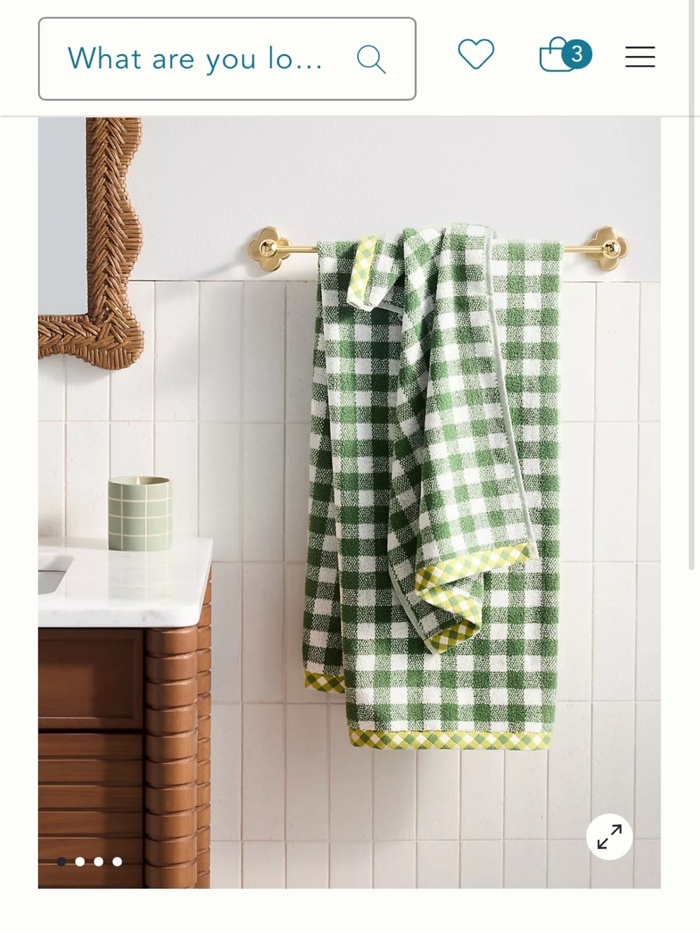 Anthropologie Green and White Gingham Bath Towels